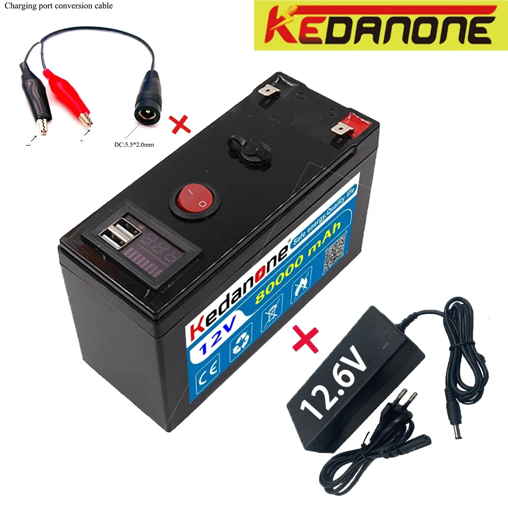 

12V Battery 80Ah 18650 super lithium battery pack suitable for solar energy and electric vehicle battery power display