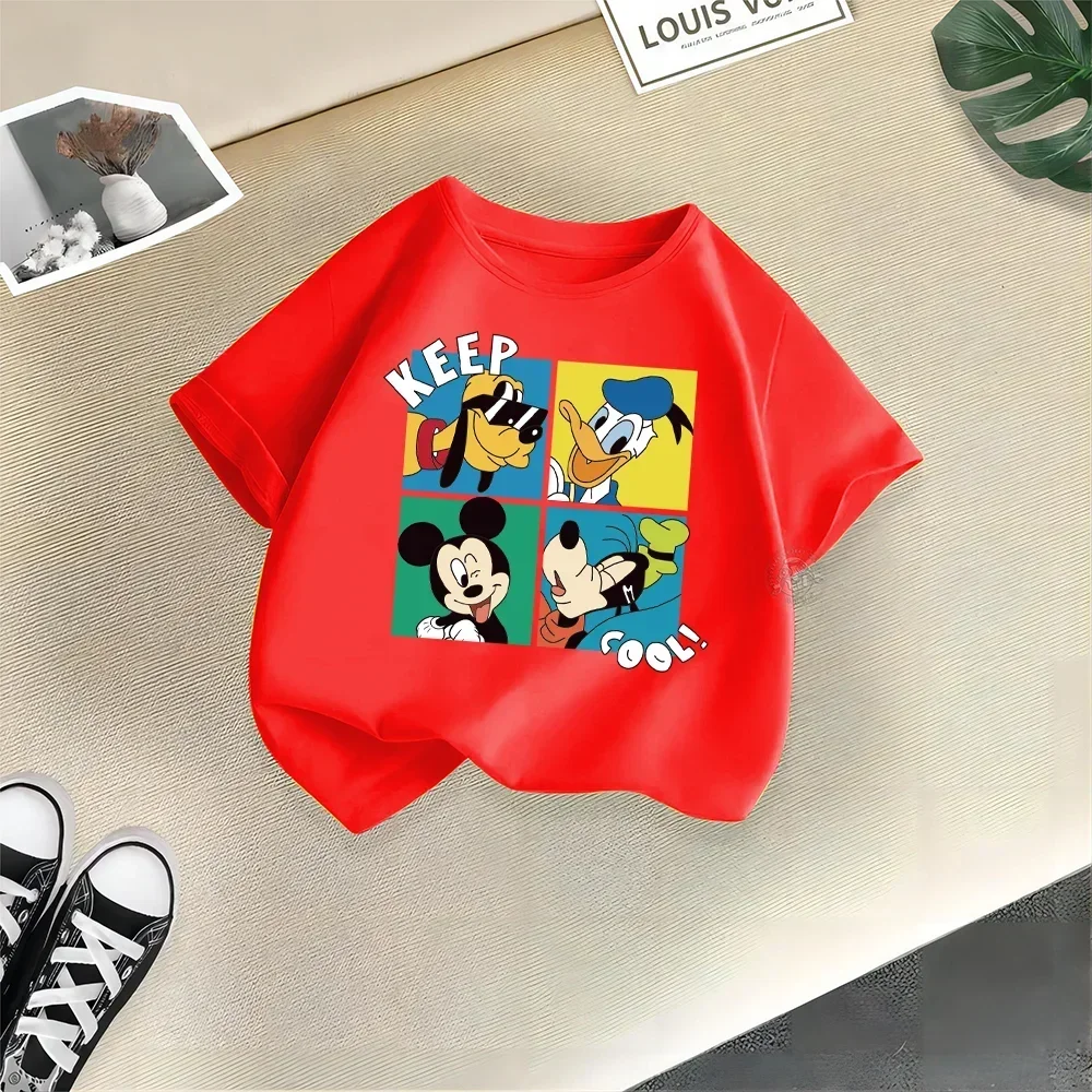 Disney Mickey Minnie Summer Short Sleeve Cartoon Print Baby Girls Cotton T-shirt Boys Girls Comfortable Top Cotton T-shirt top 2