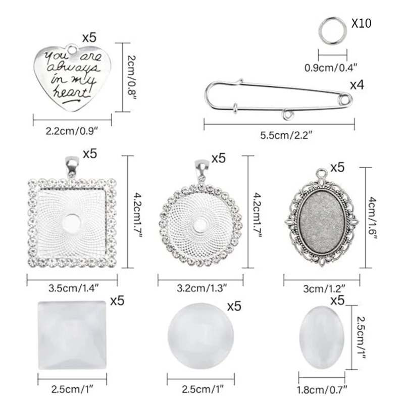 Silver Pin Brooch with Heart Pendant Rings for Craft Jewelry Production