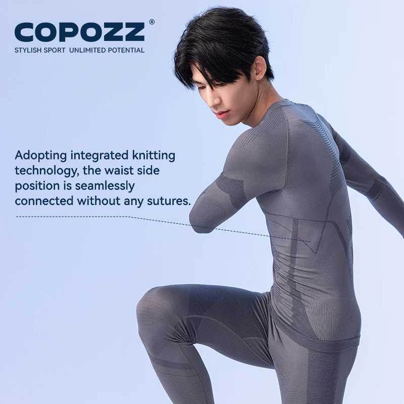 COPOZZ Female Male Merino Wool Ski Thermal Underwear Set Functional Compression Tracksuit Tight Snowboard Tops and Pants Adult thermal underwear set