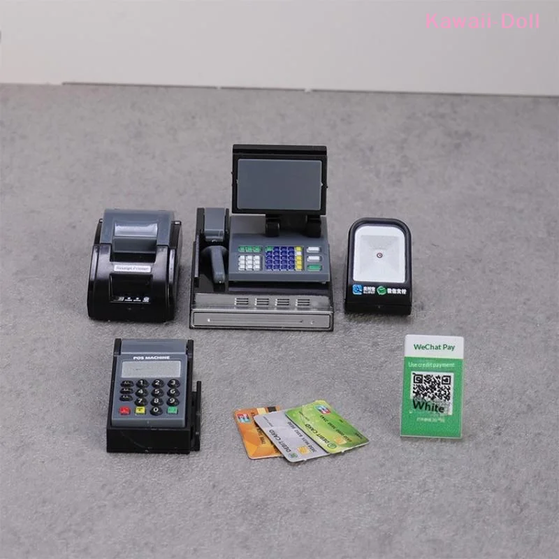1 세트 미니 슈퍼마켓 금전 등록기 및 POS 기계 키트 수집용 패션 피규어 모..