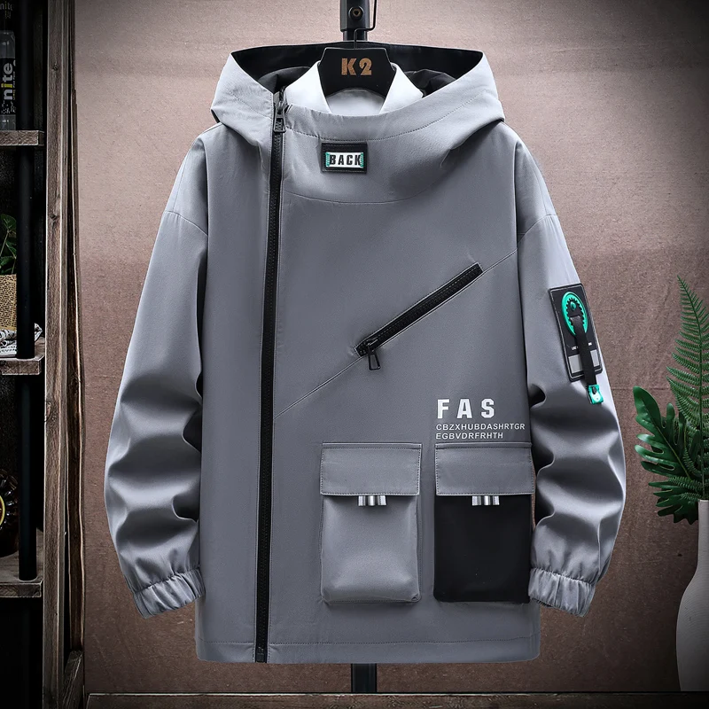 Hip Hop Casual Hooded Varsity Jackets Mens Harajuku Letter Print Zipper Coats Fashion Loose Baseball Jacket Unisex Spring Autumn