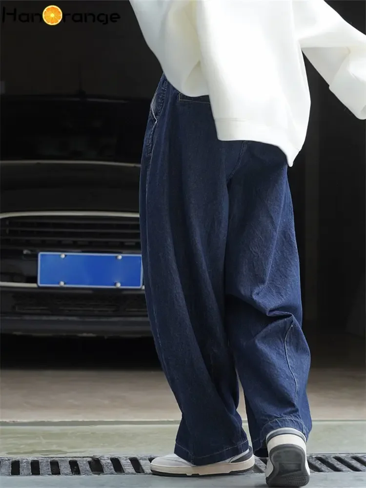 HanOrange 2024 Spring Casual Curved High-waist Wide Leg Jeans Women Loose Thin Casual Denim Pants Female Navy Blue