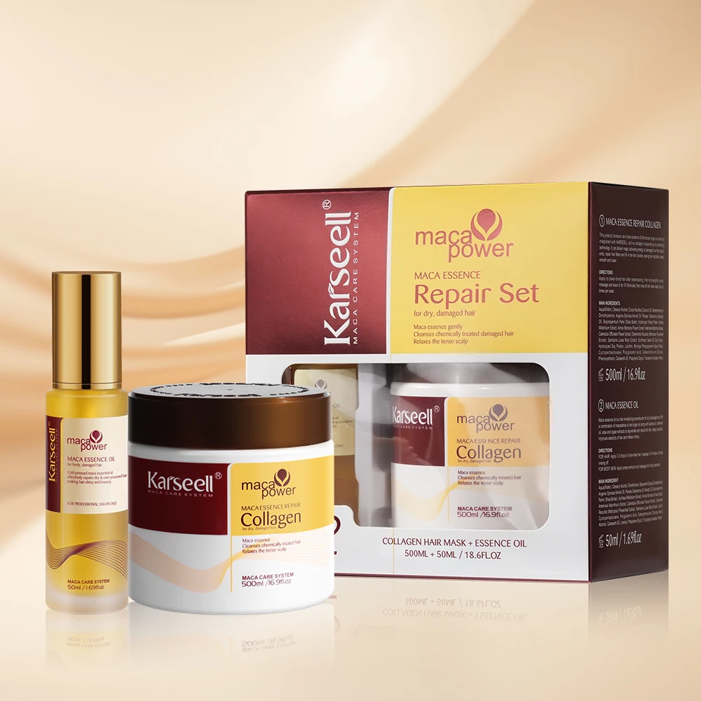 Karseell Collagen Hair Mask 500ml 16.9 fl.oz + Argan Oil Hair Serum 50ml 1.69 fl.oz for Dry Damaged All Types