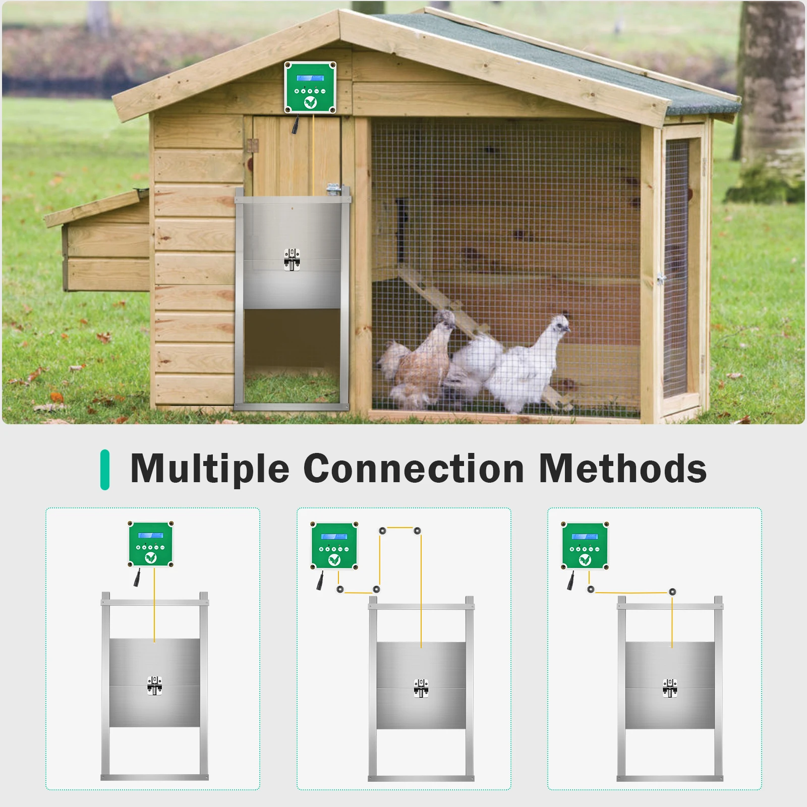 Automatic Chicken Coop Door Poultry Flap LCD Timer Light Sensor Remote Control Battery Power Pull 3KG Henhouse Without door
