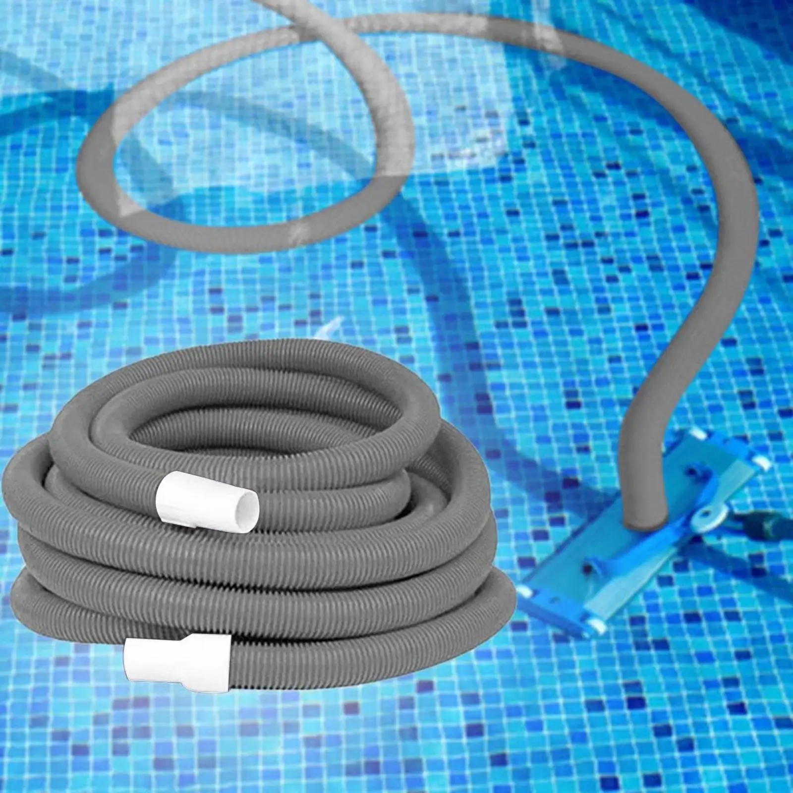 Heavy Duty Ground Pool Vacuum Hose, Durable Flexible Connector, Portable Gray,