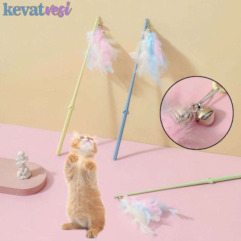 

Pet Cat Toys Funny Interactive Cat Teaser Stick with Bell Feather Toys Kitten Chaser Stick Creative Cats Playing Teaser Wand Toy