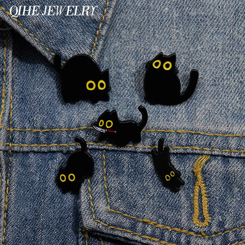 Cute Rhinestone Cat Brooch Pin - Black & Pink Animal Jewelry For Women's Fashion Accessories