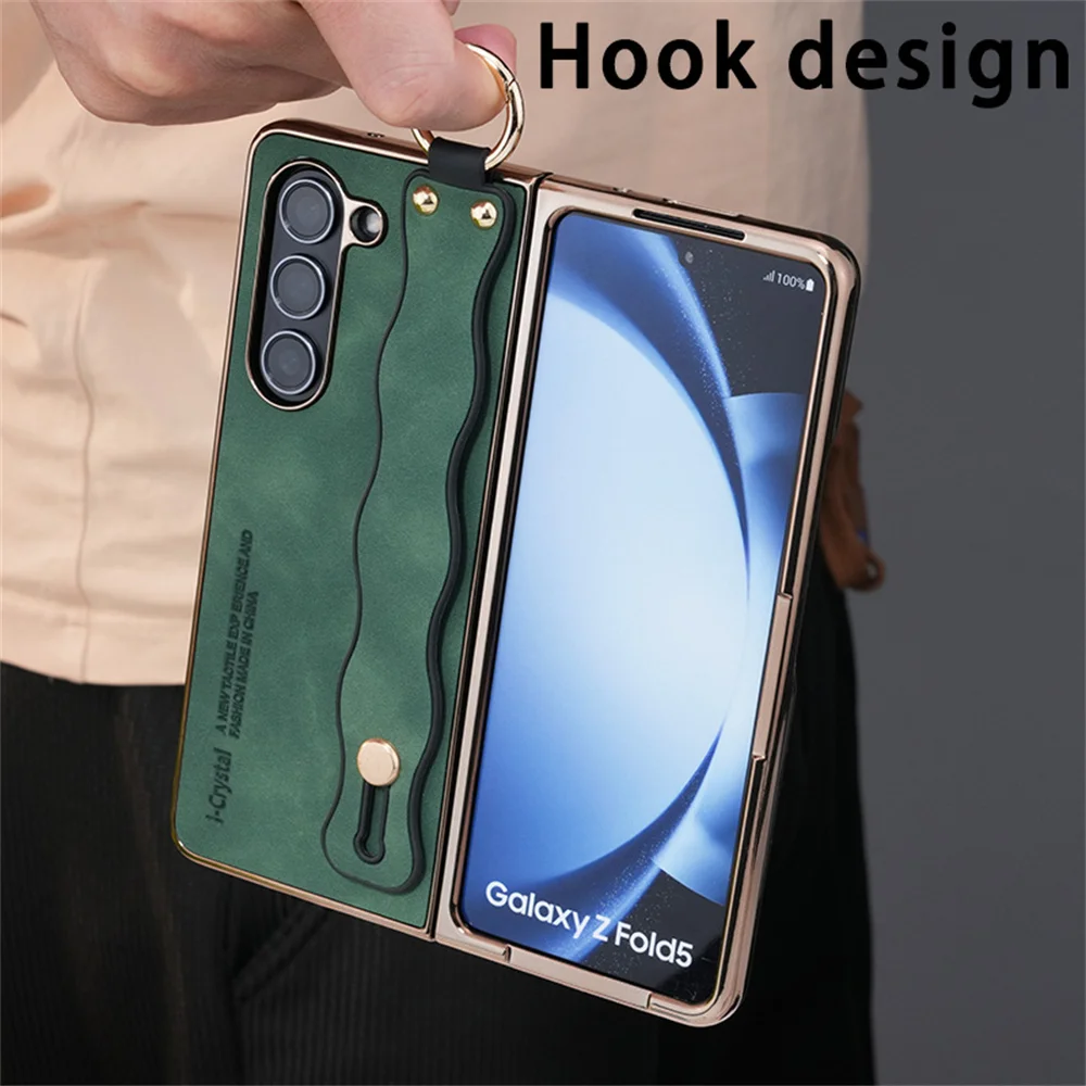 Fashion Wave Wristband Leather Folding Case with Ring Buckle Holder