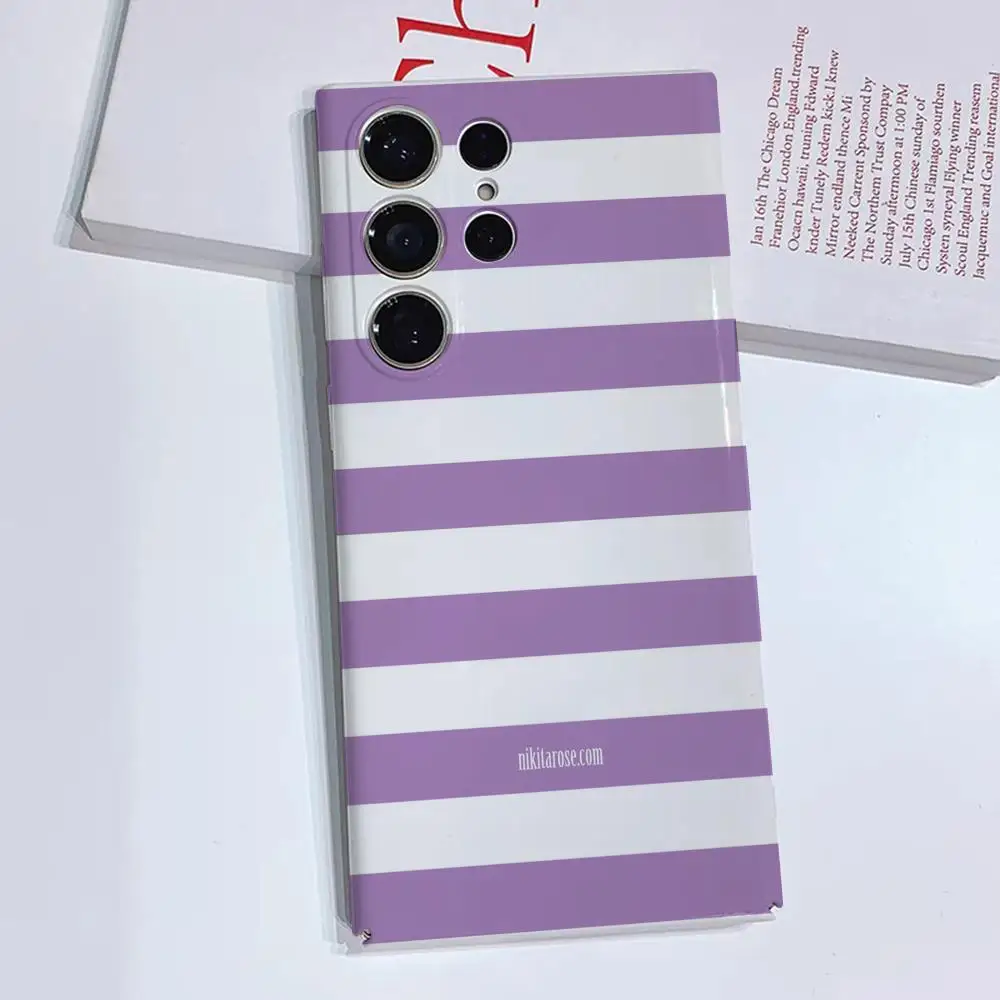 Glossy Striped Pink Orange Black Phone Case with HD Hard Cover Film Shell