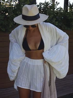 Clacive Fashion Loose White Cotton Sets For Women 2 Pieces 2025 Elegant Puff Sleeve Robes With High Waist Shorts Set Female - Image 3
