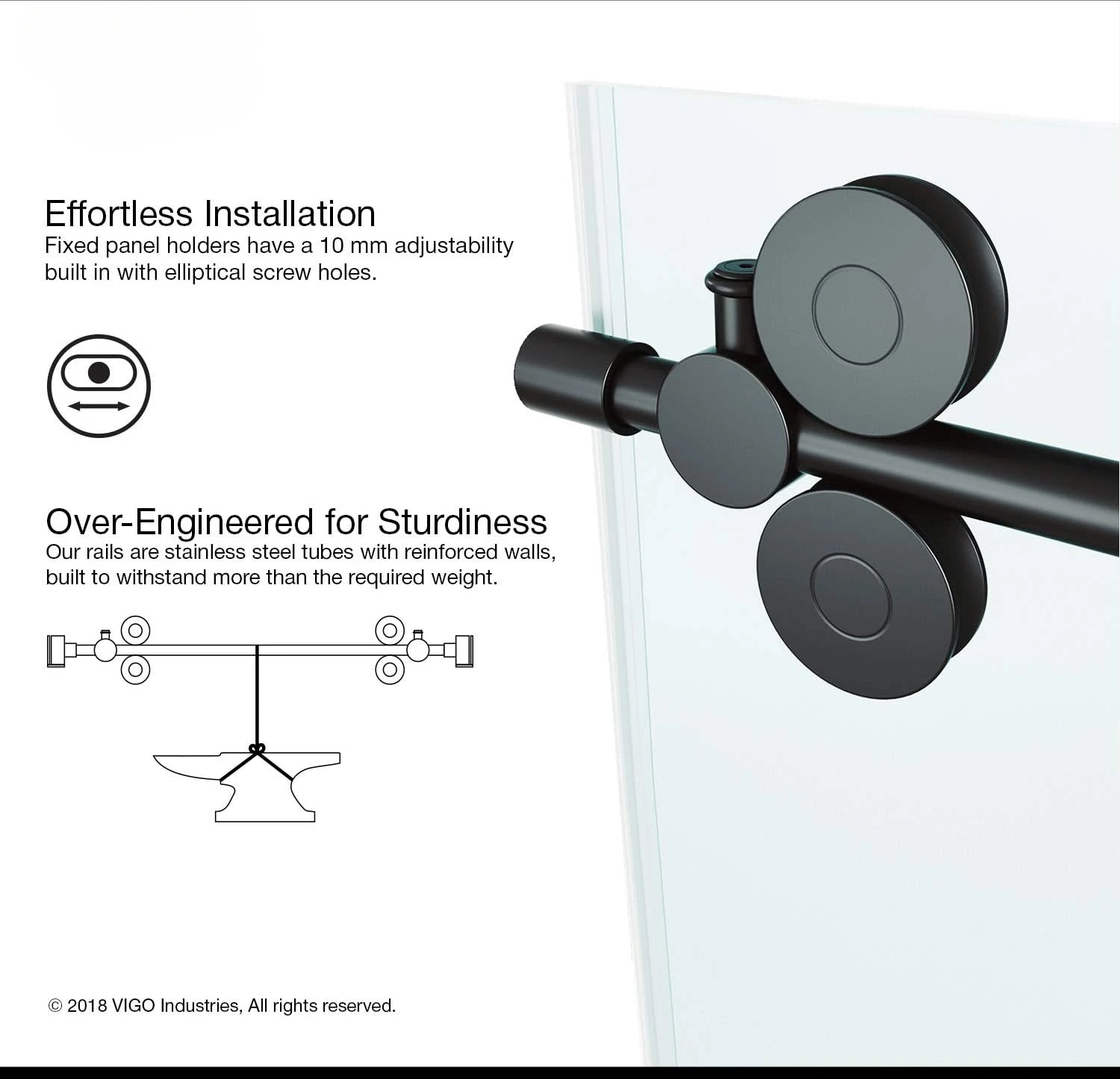 Adjustable 44-48 in. W x 74 in. H Elan Frameless Sliding Shower Door with Clear Tempered Glass, Reversible Handle 4