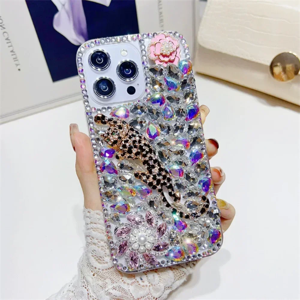 

Luxury Bling Diamond Male Leopard Rhinestone Case Capa For Samsung Galaxy S24 S20 Plus S21 FE S22 23Ultra Note20 10 Cover