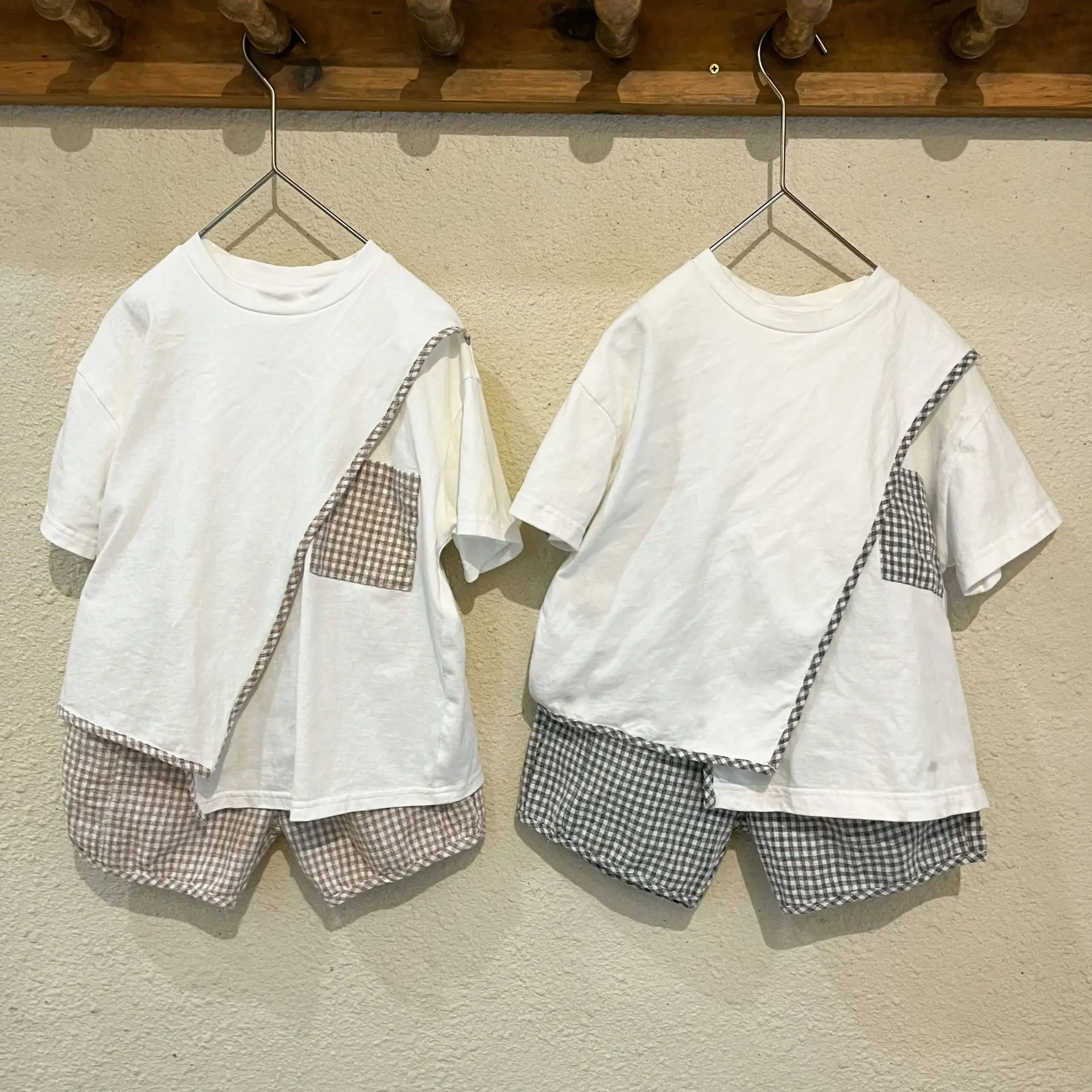 Children Clothing Set 2023 Spring Summer Suit Boys Girl Plaid 2023 New Korean Style Casual Short Sleeve Simple Two Piece Set