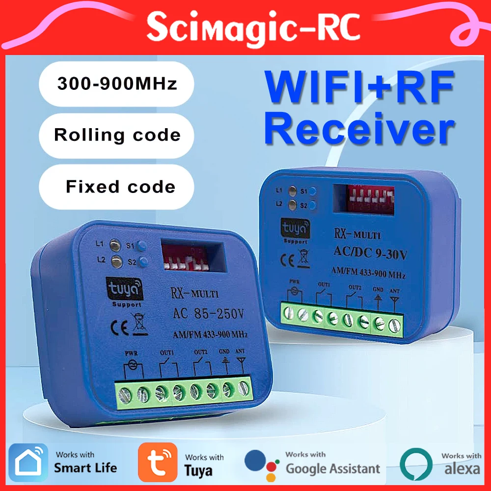 

433-900MHz Tuya WiFi Garage Smart Home Switch AC/DC 9-30V Or 85-250V 2CH Receiver Controller for Smart Life Alexa Google Home