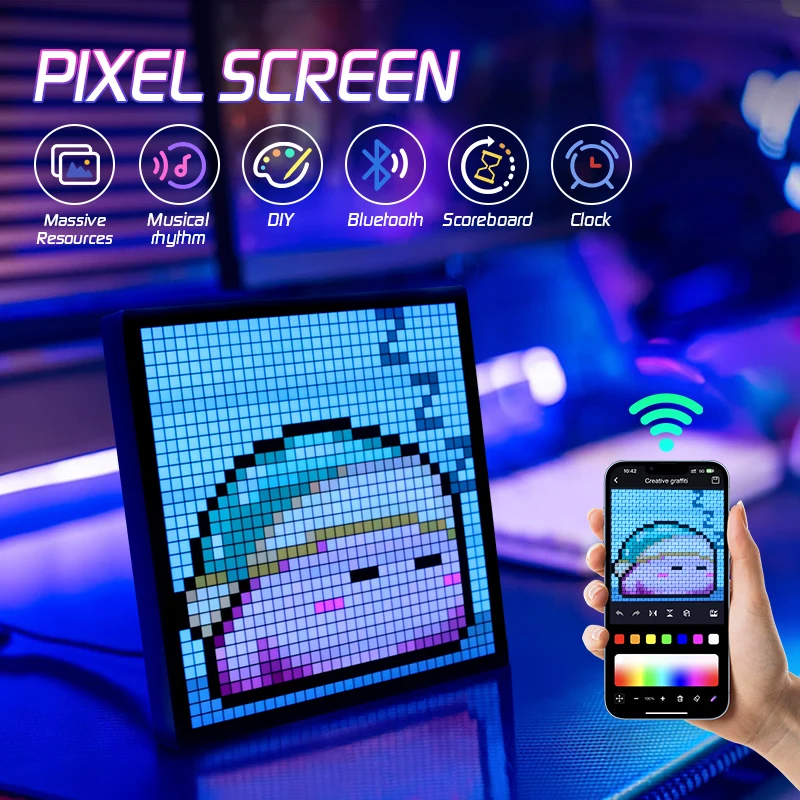 ピクセルアートLEDディスプレイ,Bluetoothスピーカー,アプリ制御