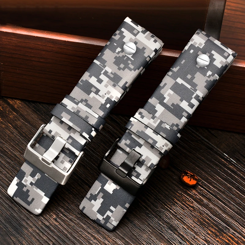 High Quality DS Camouflage Grey Leather Watchband With Large Male For Diesel lDZ73117 Friday Wrist Watch With 24MM 26MM 28MM