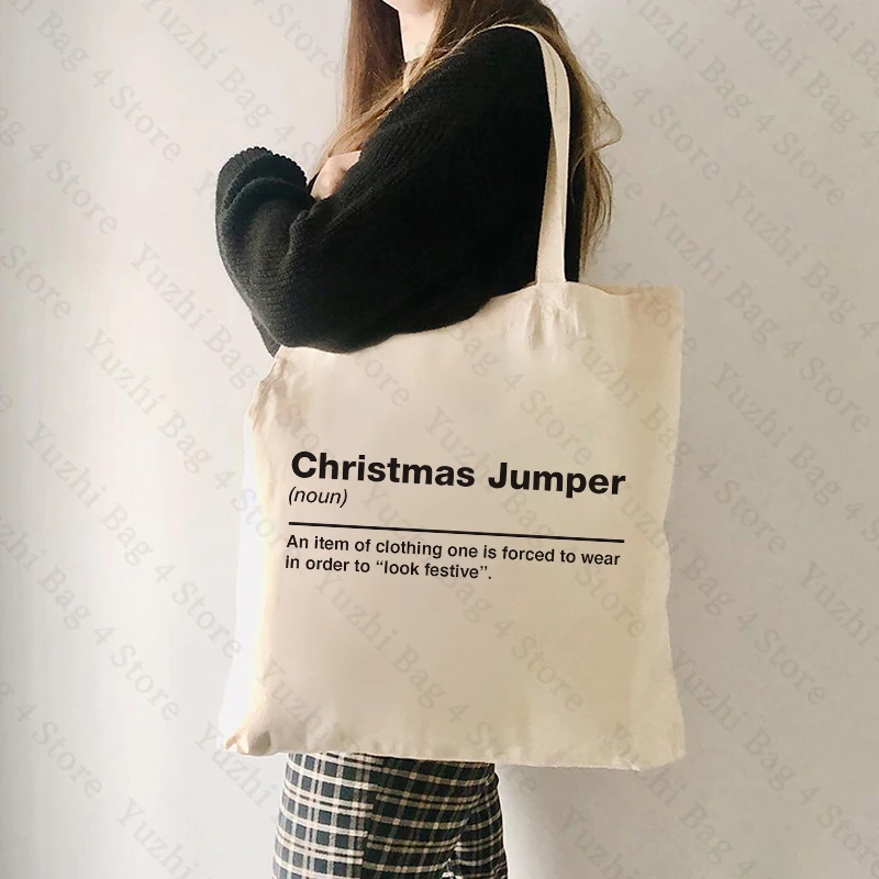 

Christmas Jumper Sarcastic Pattern Tote Bag Canvas Shoulder Bags for Festival Women's Reusable Shopping Bag Best Gift for Xmas