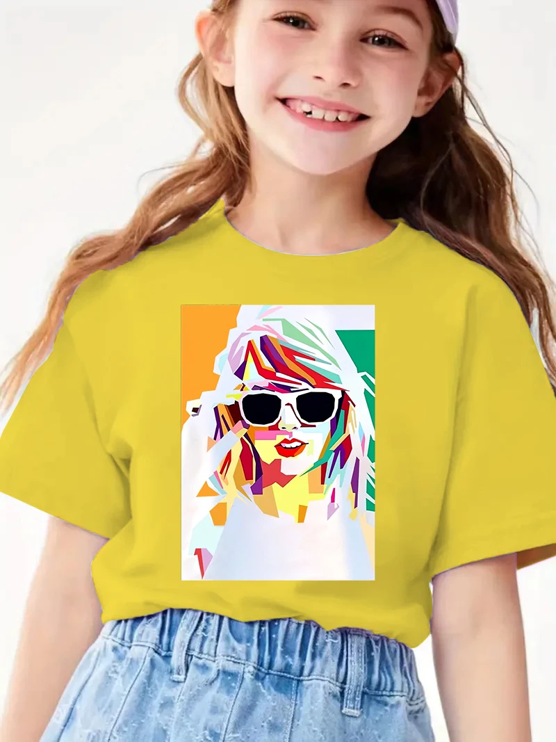 Colorful Figure Graphic Print Cotton T-shirt,  Casual Creative Trendy  Short Sleeve Crew Neck Top For Summer 4