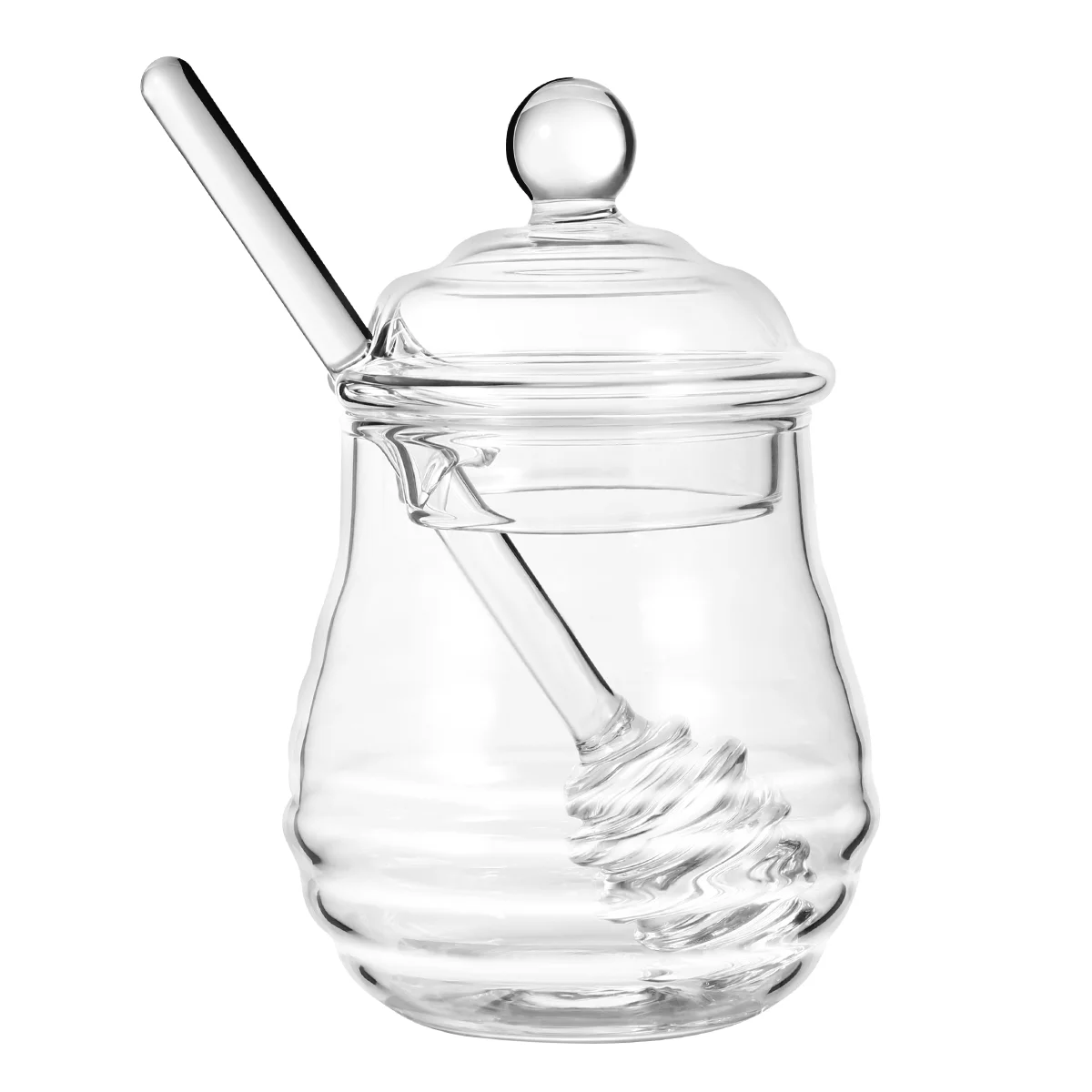 

WINOMO 300ml Glass Honey Pot Clear Jam Jar Set with Dipper and Lid for Home Kitchen Use