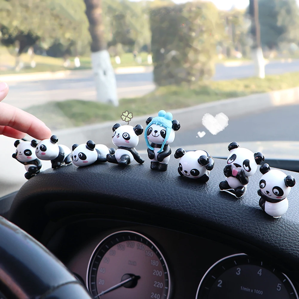 8 sztuk/zestaw Cute Panda dekoracja samochodu deska rozdzielcza zabawka Auto samochód DIY kreskówka Ornament wnętrze akcesoria dekoracyjne akcesoria