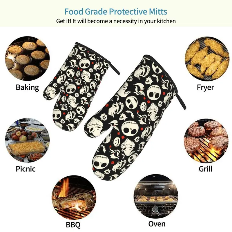 Halloween Oven Mitts and Potholders Christmas Kitchen Heat Resistant Non-Slip Oven Mitts for Safe Grilling Cooking Baking