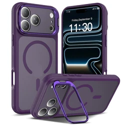 Custodia rigida opaca traslucida magnetica per telefono con supporto per obiettivo della fotocamera in metallo