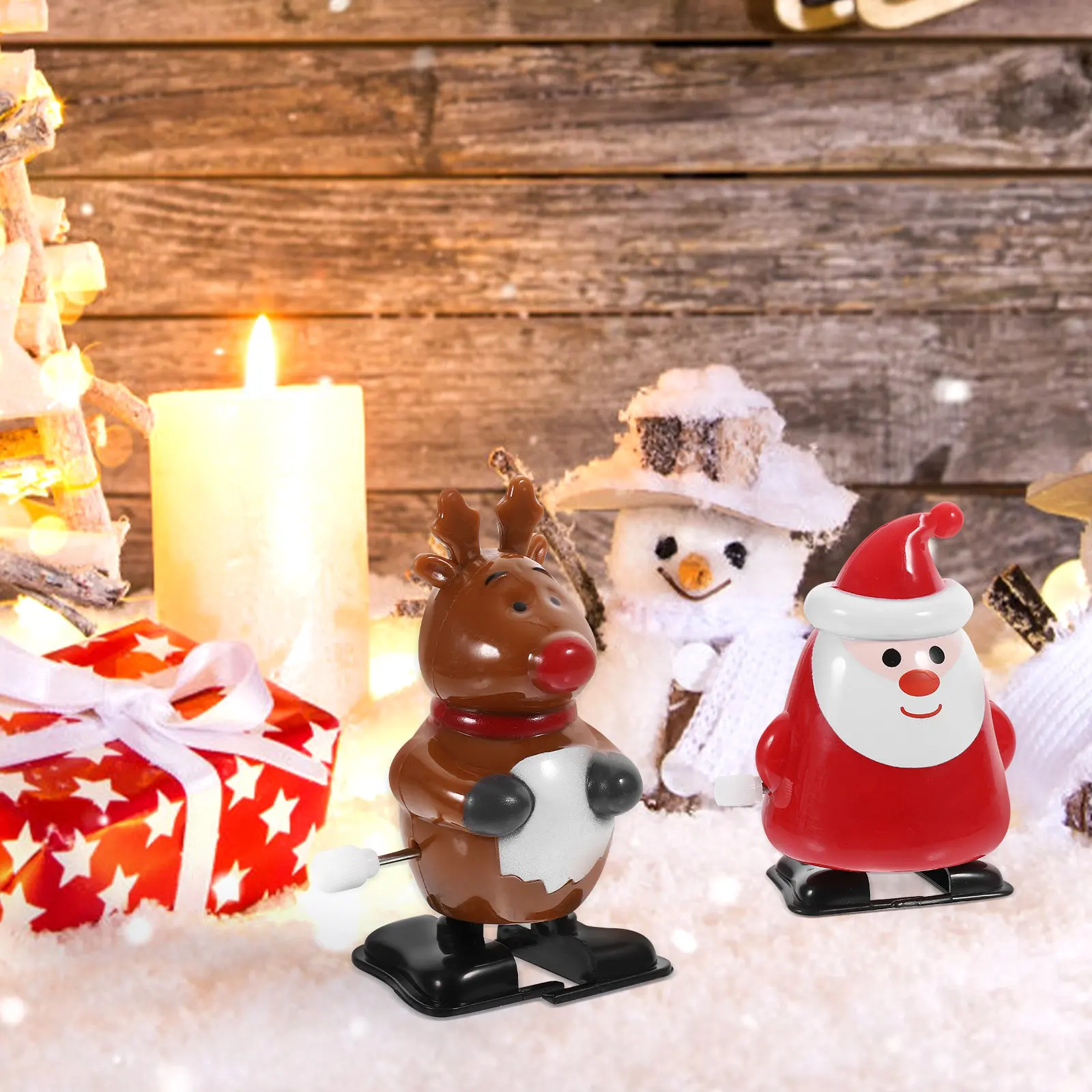 6Pcs 크리스마스 윈드업 산타클로스 참신한 워킹 크리스마스 파티 장난감 데스크탑 장식품 재미있는 선물 장식 크리스마스 장난감