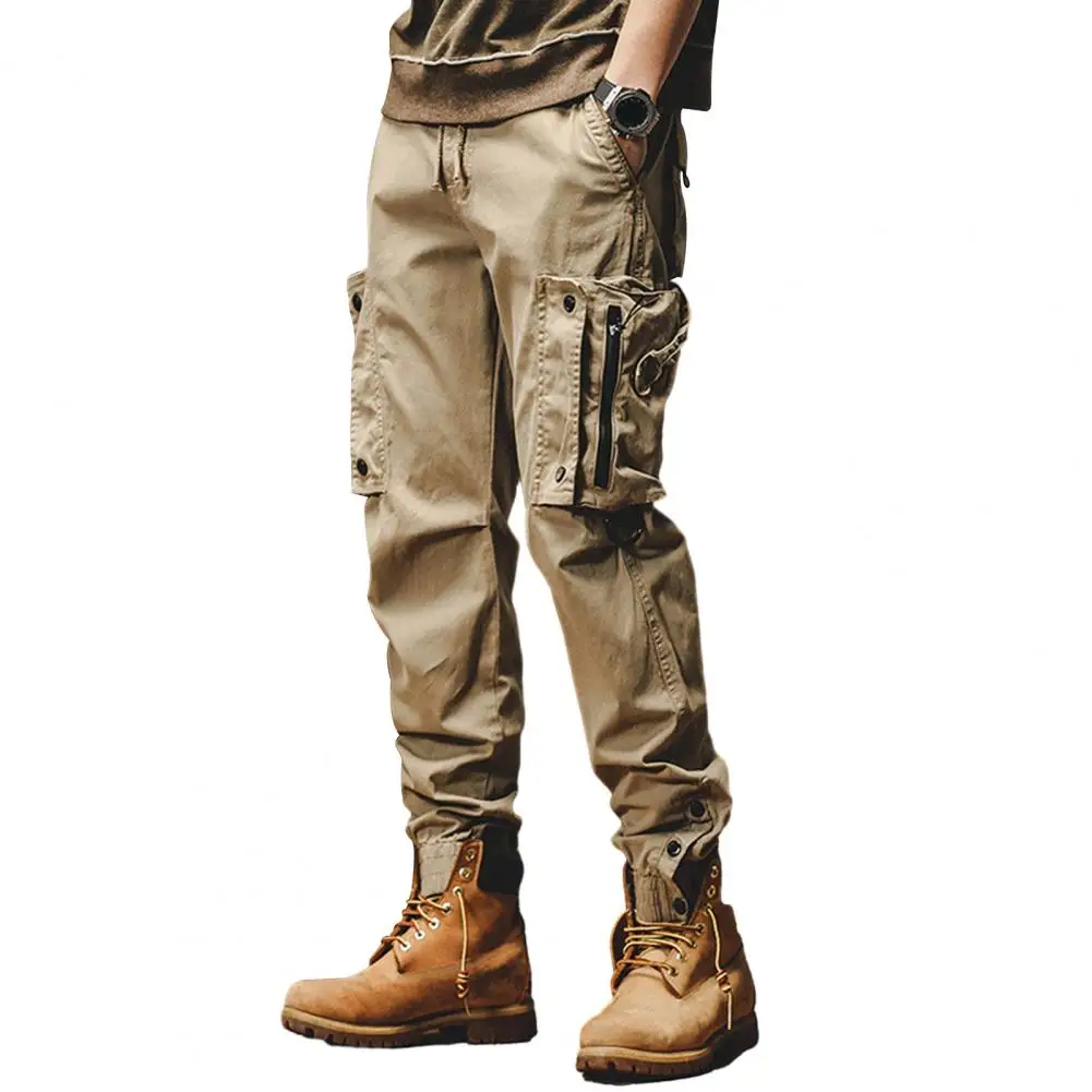

Solid Color Men Pants Versatile Men's Streetwear Elastic Waist Cargo Pants with Multi Pockets for Spring Autumn Comfortable