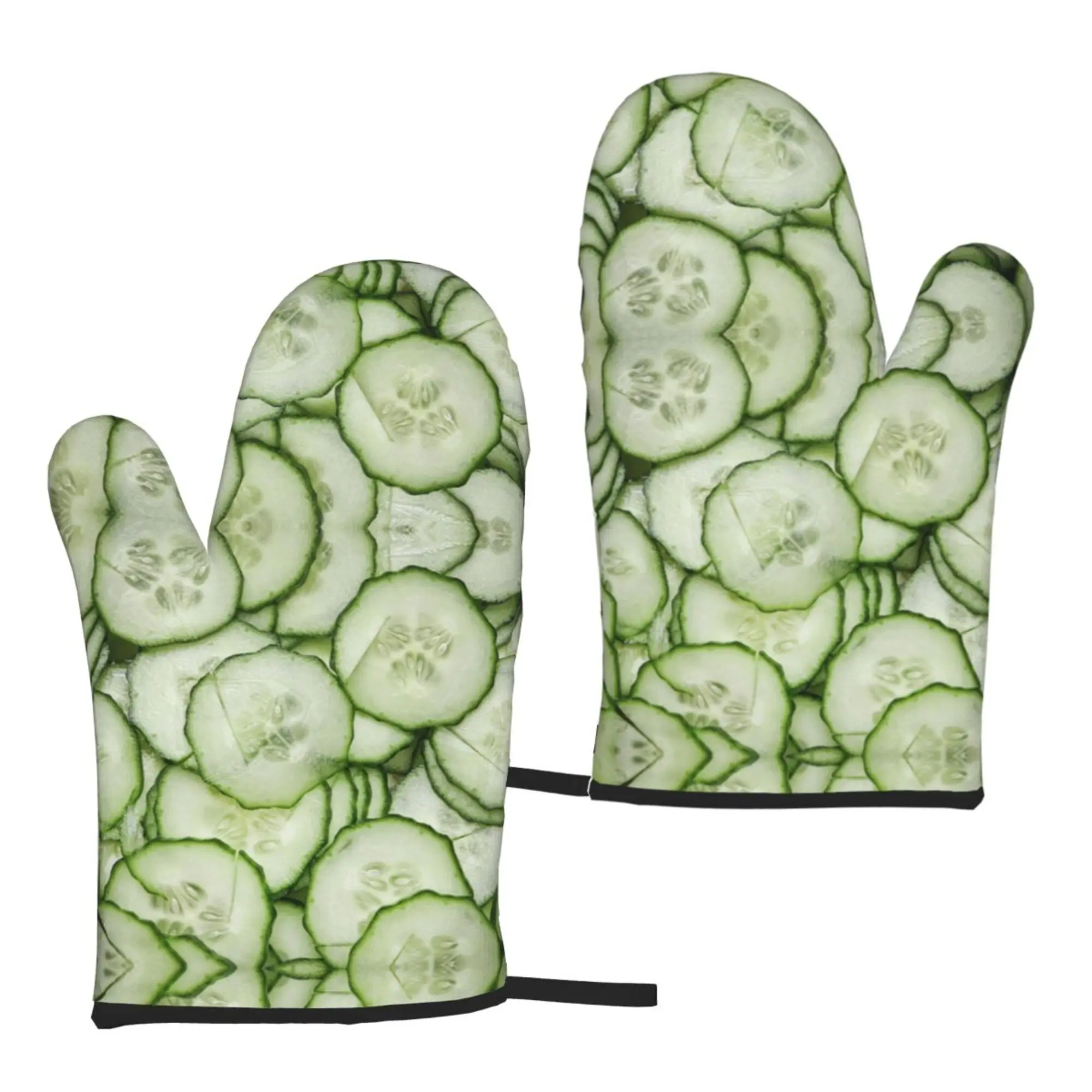 

Funny Real Cucumber Oven Mitts 2pc Heat Resistant Gloves Kitchen Decor Heat Resistant Pot Holders Set for Cooking Baking