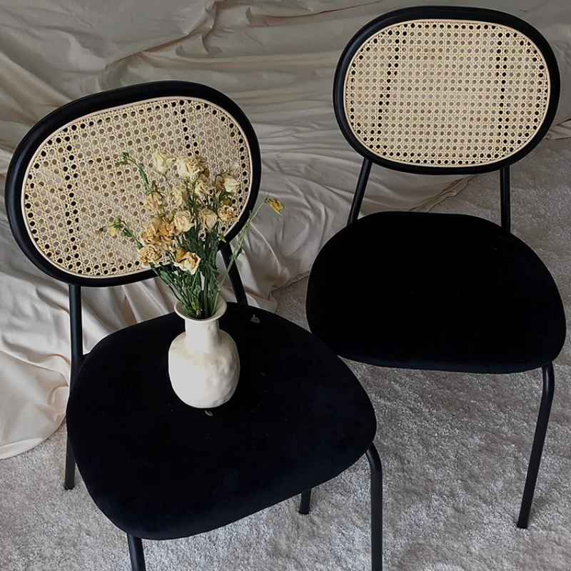 

Vine woven dining chairs for retro home coffee, French light luxury, high-end American black velvet dressing tables, chairs