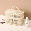 Double layer mesh cosmetic bag-beige