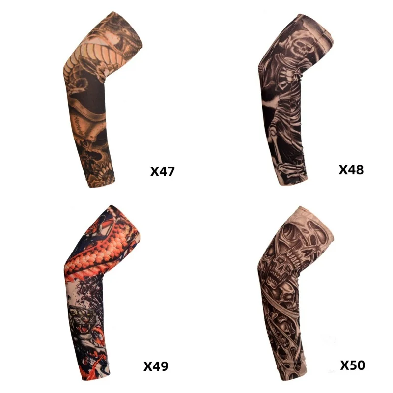 4 pieces New Flower Arm Tattoo Sleeves Seamless Outdoor Riding Sunscreen Arm Sleeves Sun Uv Protection Arm Warmers For Men Women