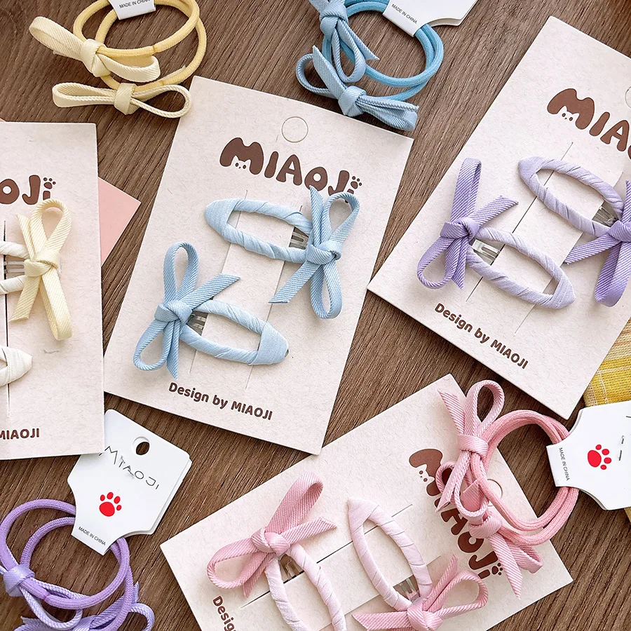 Sweet Candy Color Fabric Bow Children's Bb Clip Hairline Bangs Hairpin Rubber Band Headwear Girls Kids Hair Accessories