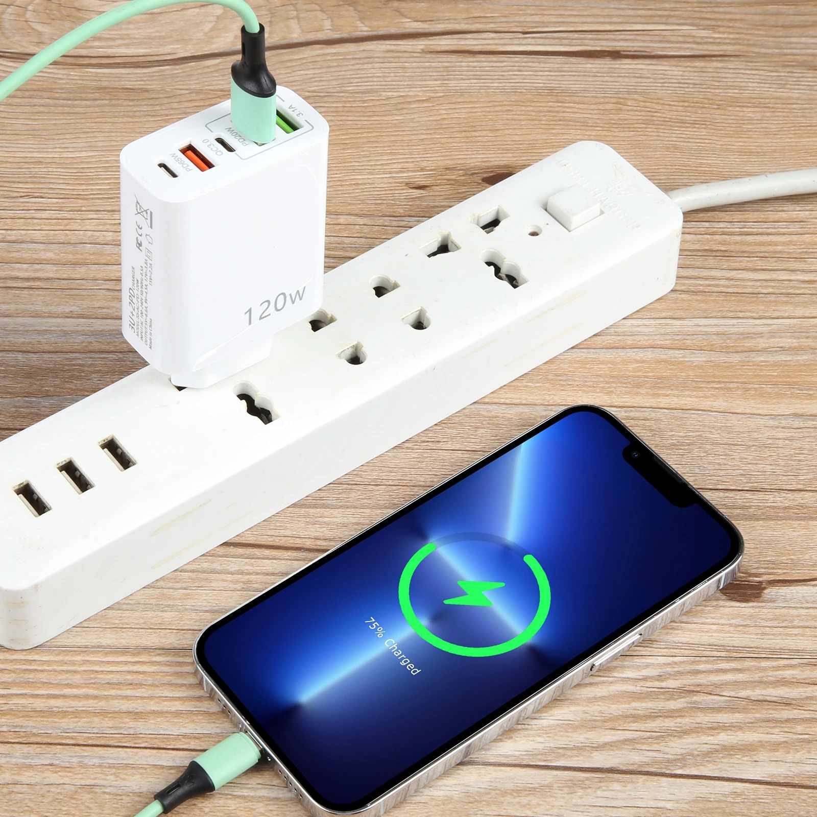 120W Dual PD Type-C + 3 x USB Multi Port Charger EU Plug