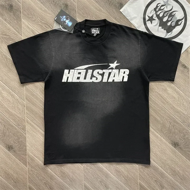 

24ss Black Washed T-Shirts For Men Women 1:1 Best Quality Pure Cotton Logo Printing Hell Star Oversized T Shirt