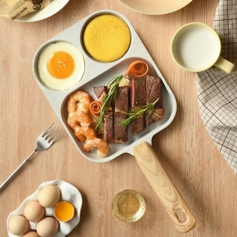 3 in1 Breakfast Frying Pan Multi-Section Anti Scalding Egg Frying Pan Compact Non Stick Cookware Multipurpose Use