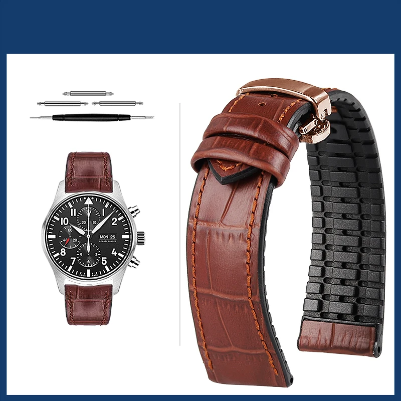 Premium Cowhide Leather Watch Strap with Butterfly Buckle - Various Sizes
