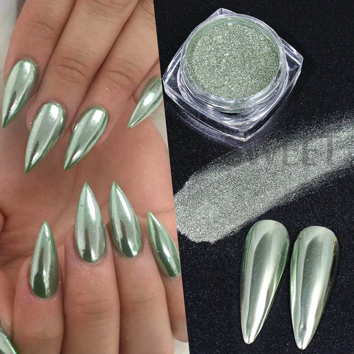 6pcs Plain Mirror Nail Art Pigment Punk Y2K Design Rubbing Dust Green Blue Golden Metallic Glitter Powder Winter Manicure Flash