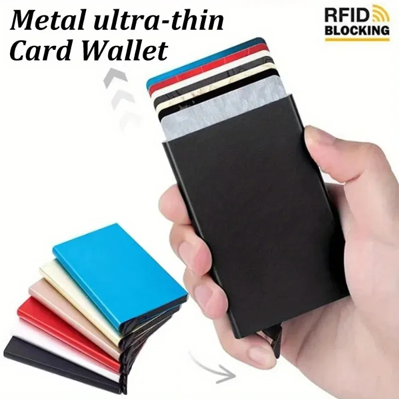 RFID Pop Up Card Holder Metal Thin Slim Men Women Wallets Minimalist Small Purse ID Credit Card Clip Business Box Wallet