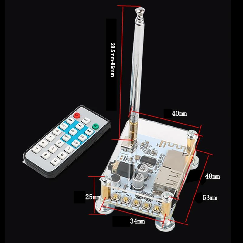 BT5.0 오디오 리시버 디코딩 모듈, 3.5Mm 오디오 케이블, 안테나, 리모컨 무선 자동차 오디오 앰프 라디오 DIY