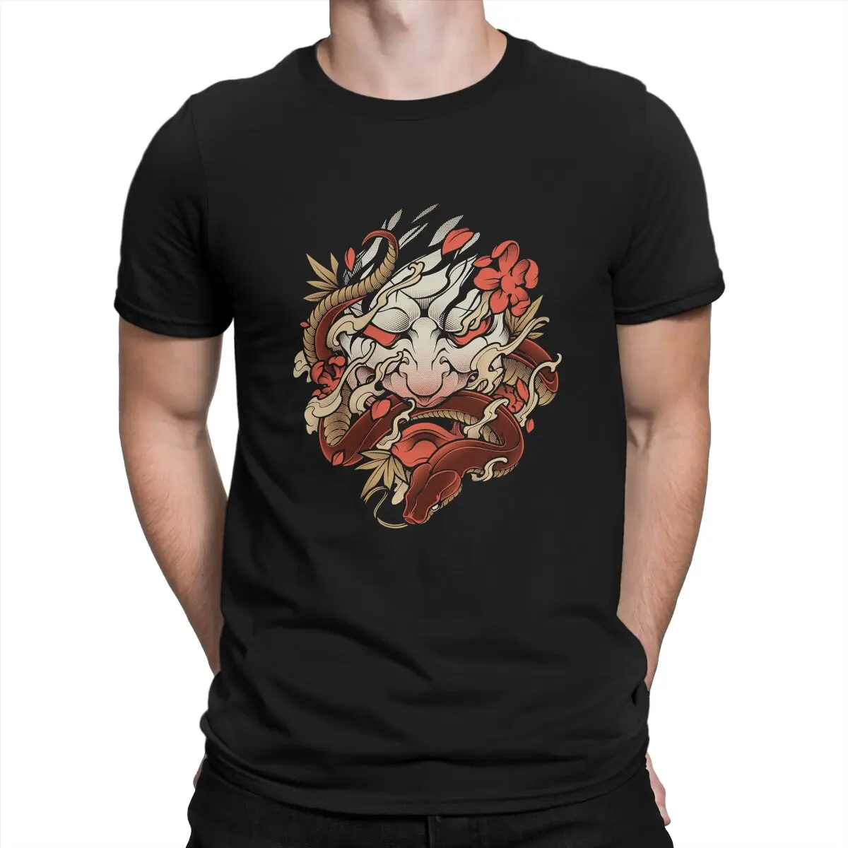

Japan Demon Tattoo Oni Irezumi Red Version Style Premium T Shirt Polyester Goth Men Tees Summer Clothing Harajuku O-Neck TShirt
