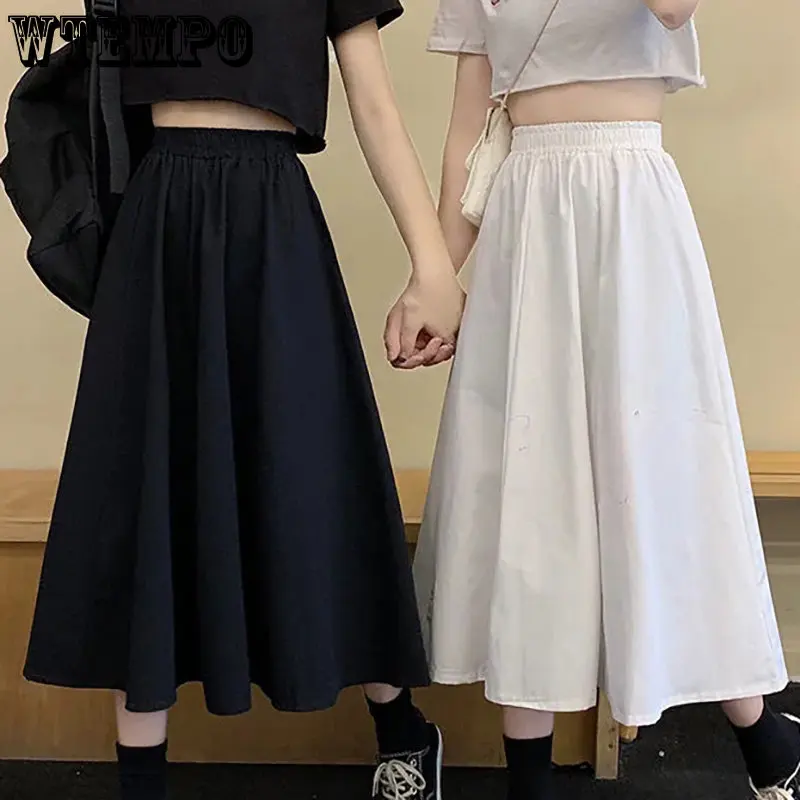 

WTEMPO Black White Skirts Women Casual Solid Loose 2XL Long Skirt Korean Elastic High Waist A-line Skirts Streetwear Wholesale