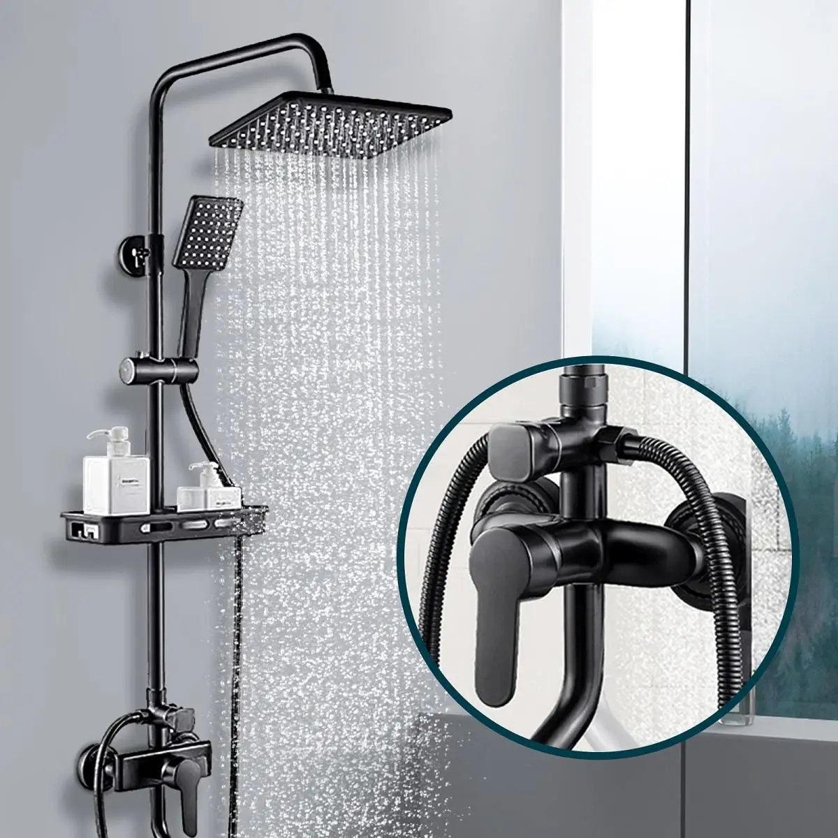 Bathroom Shower Faucet Set Matte Black Wall Mount Shower Bath Mixer Tap