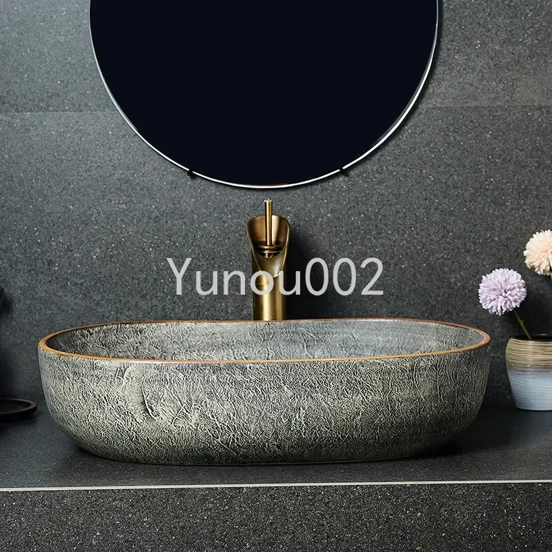 

Europe Vintage Style Washbasin Artistic Bathroom Sink Ceramic Wash Basin Bowl with Tap Green