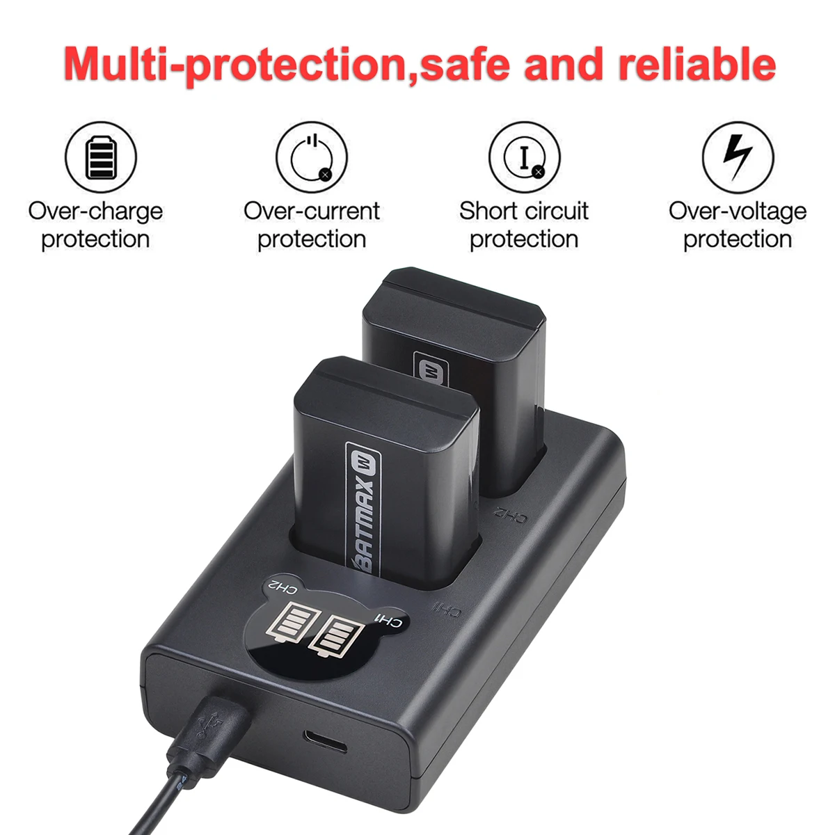 Batmax NP-FW50 NPFW50 USB Dual LED Display Camera Battery Charger for Sony A7 A7R A7sII A7II A6500 A6300 A7RII NEX Series led battery charger dual usb battery charger