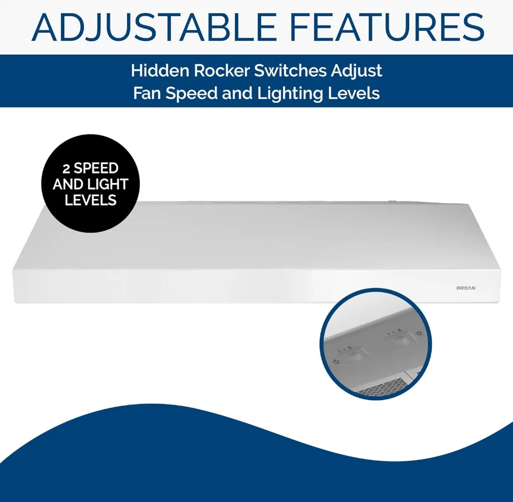 Broan-NuTone Energy Star Certified Ligh Glacier 30in Under-Cabinet 4-Way Convertible Range Hood W/ 2-Speed Exhaust Fan and Light 5