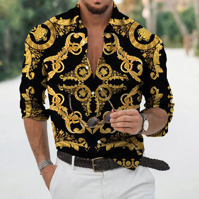 Luxury Hawaiian Shirts Floral 3d Printed Goldend Shirts Men