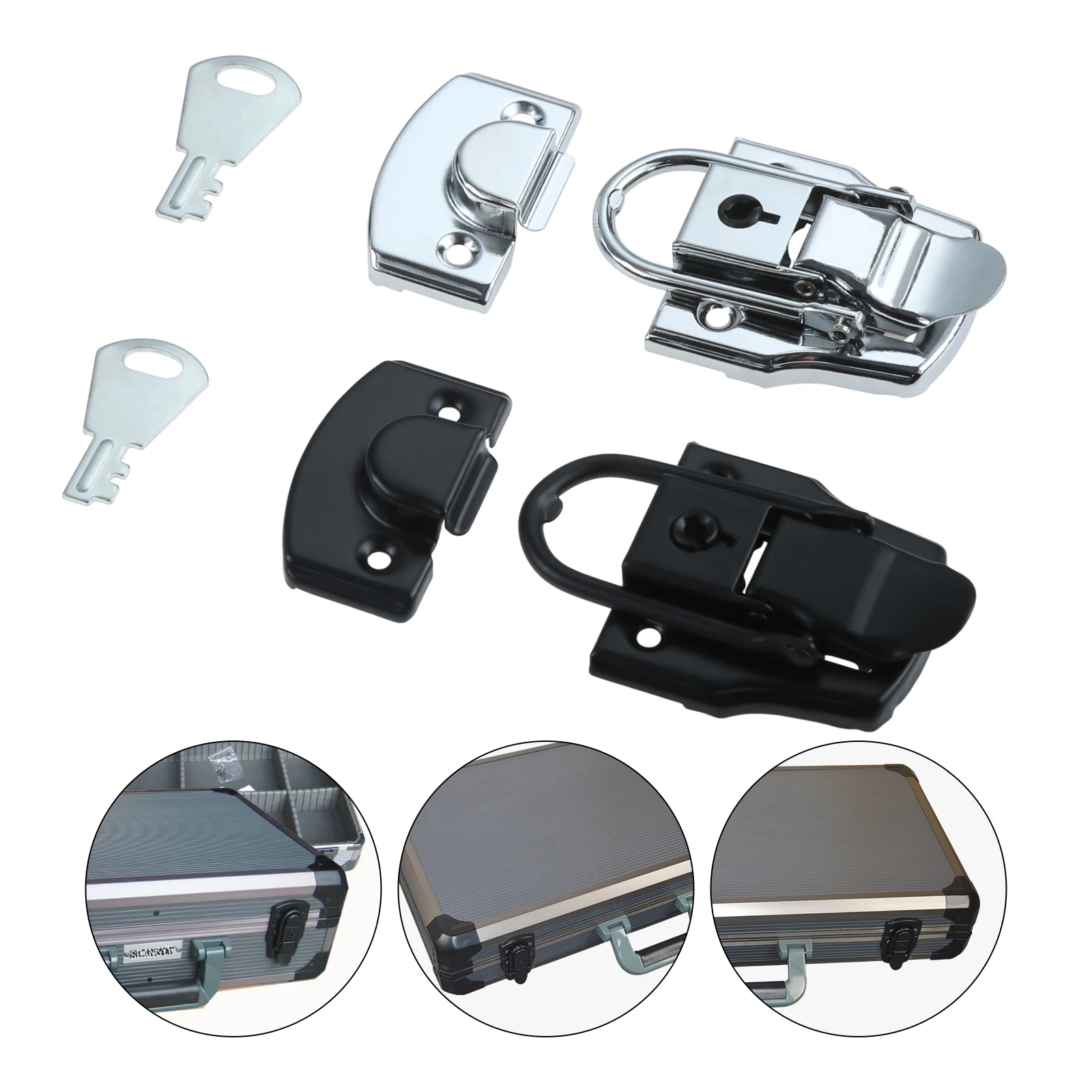Air Box Cabinet Toggle Latch Lock 1 Set 76*45mm with Key Metal Hasp Buckle for Tool Box Case Suitcase Tool Hardware Sliver/Black furniture hardware toggle latches decorative latches