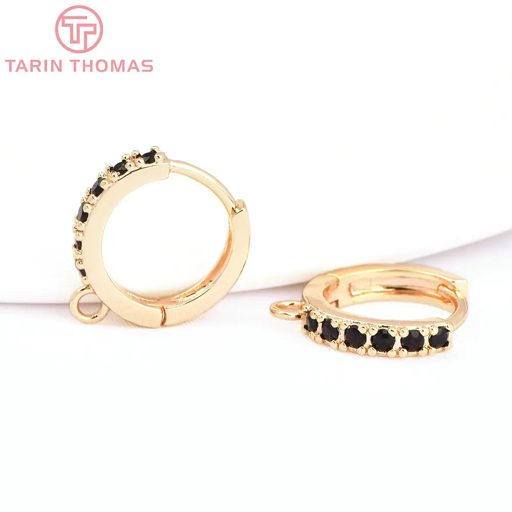 Jewelry Making Tools 4PCS 13MM 24K Gold Color Plated Brass with Zircon Earring Hoop Earring Hooks for DIY Jewelry Making Finding Accessorie